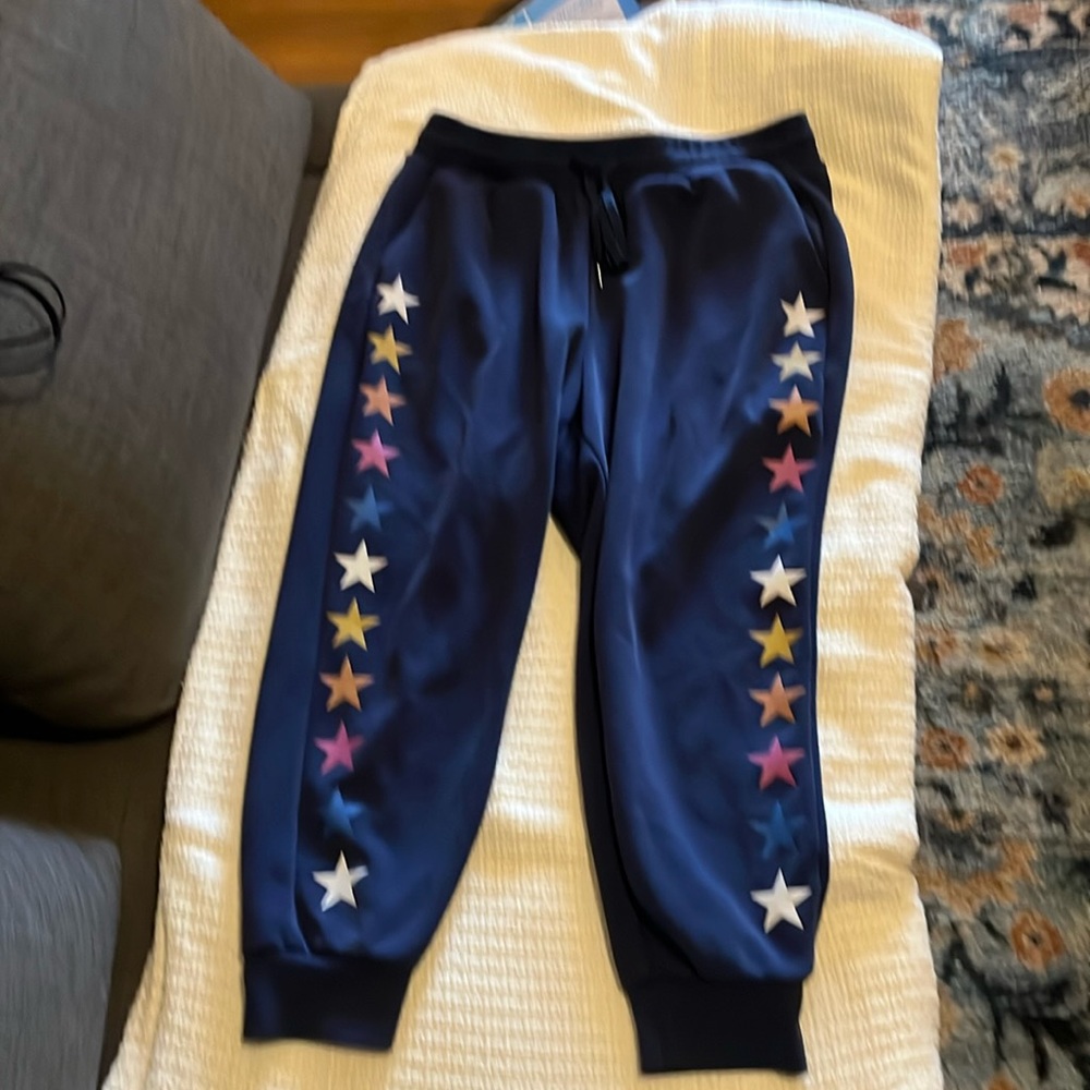 Torrid Cropped Cupro Star Active Joggers. Blue with star detail. Size 0 (10/12).